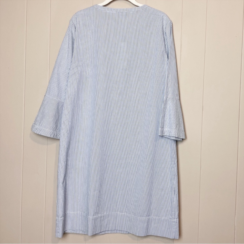 Draper James NWT Seersucker Ruffle Shirt Dress 12 blue white classic shift - Picture 6 of 12